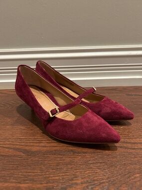 Vionic Minnie Burgundy Suede Mary Jane Kitten Heel Pumps Women’s Size 8 Orthotic